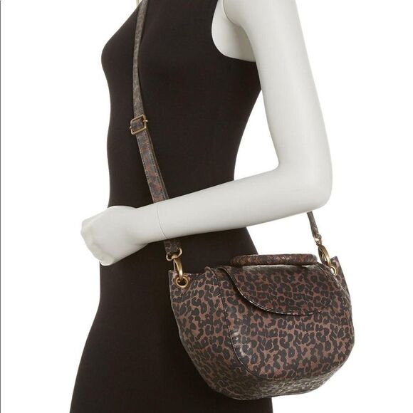 New Frye Maddie Leopard Print O-ring Brown Leather Cross Body Bag - Picture 2 of 12